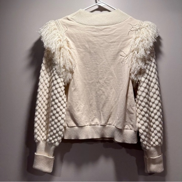 Anthropologie DOLAN Woman's Ivory Fringed Sweater in Cream Medium EUC - Picture 7 of 16